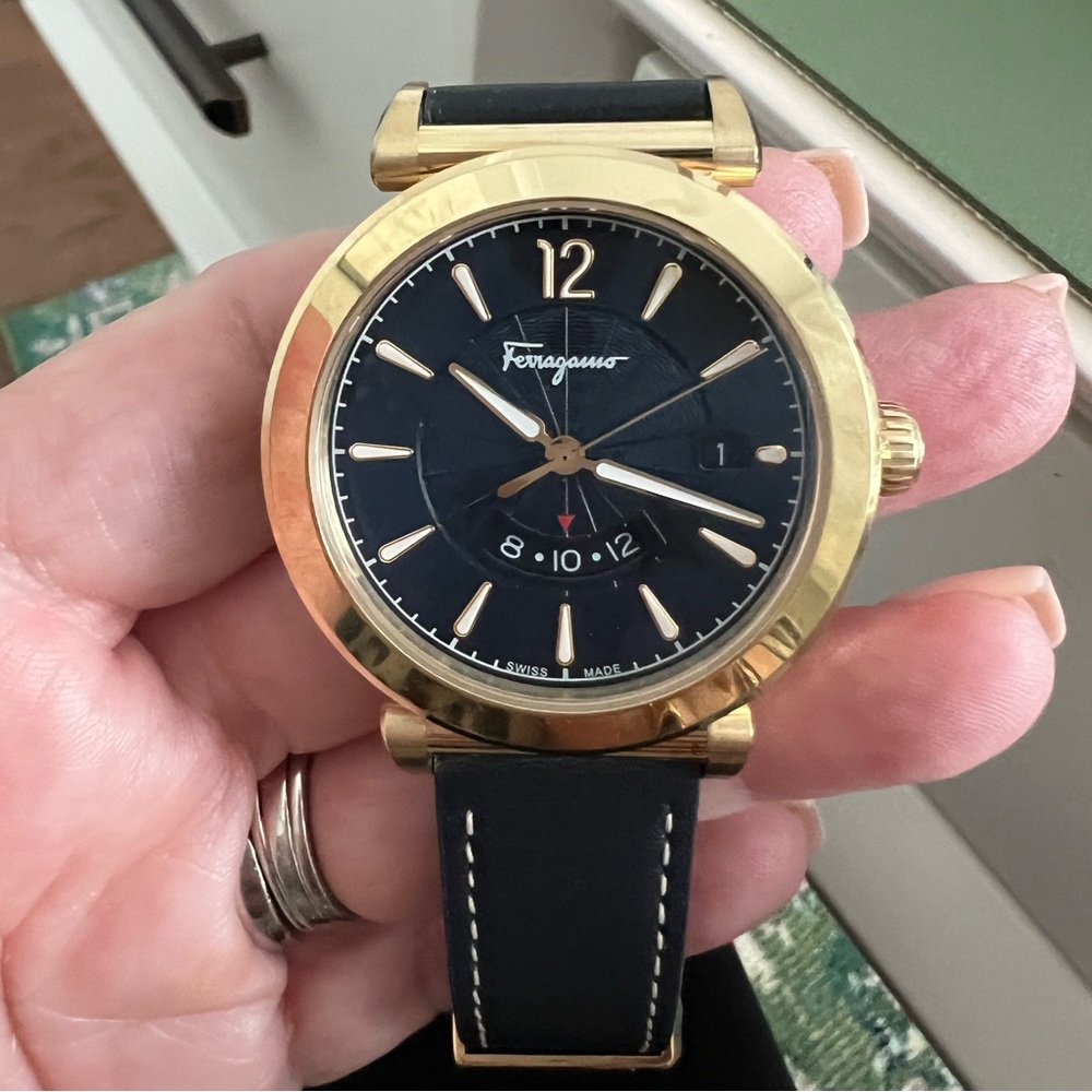 Ferragamo black and gold watch